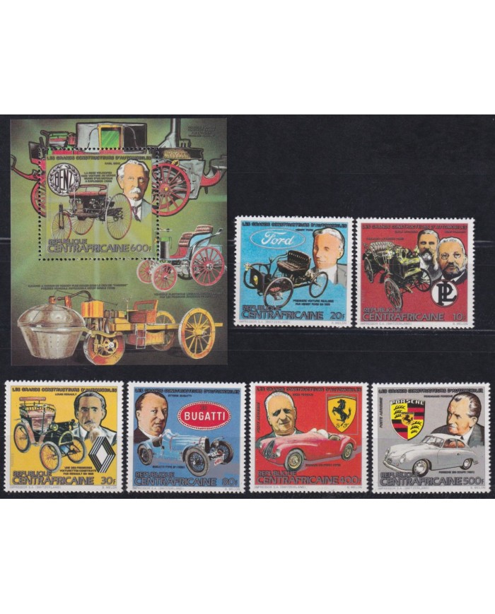 F-EX62891 CENTRAL AFRICA MNH 1983 CLASSIC CAR CONSTRUCTORS BUGATTI ROLLS ROYCE MERCEDES FERRARI.