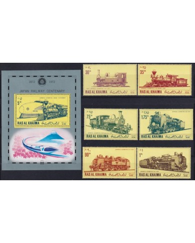 F-EX62875 SAUDI ARABIA RAS AL KHAIMA MNH 1971 JAPAN RAILROAD RAILWAYS FERROCARRIL LOCOMOTIVES.