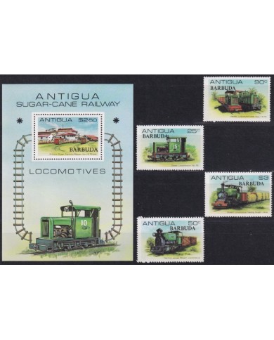 F-EX62849 BARBUDA MNH 1981 SUGAR RAILROAD RAILWAYS TRAIN FERROCARRIL LOCOMOTIVES.