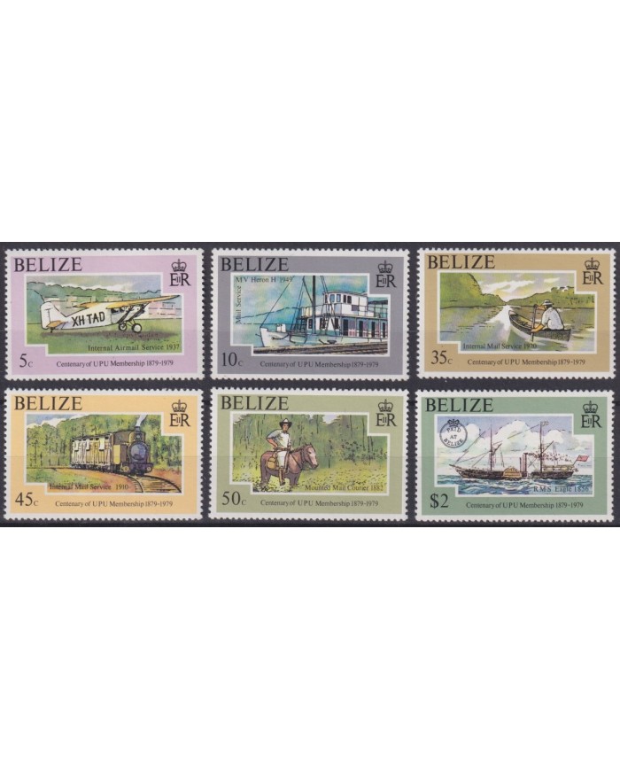 F-EX63579 BELIZE MNH 1979 UPU CENT MEMBERSHIP TRANSPORT RAILROAD RAILWAYS TRAIN FERROCARRIL LOCOMOTIVES.