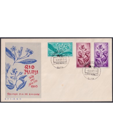 F-EX64074 RIO MUNI SPANISH COLONIES 1964 FDC STAMP DAY FLOWER FLORES.