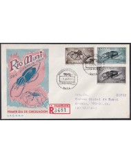 F-EX64135 RIO MUNI SPANISH COLONIES 1965 REG FDC PRO CHILDREN INSECTS BEETLE.