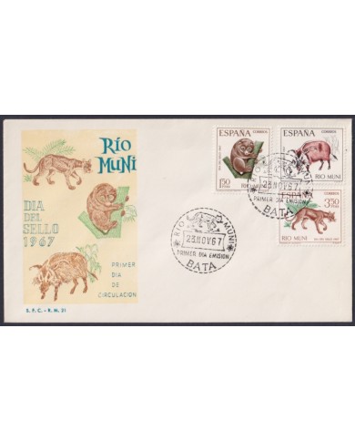 F-EX64138 RIO MUNI SPANISH COLONIES 1967 FDC STAMP DAY FAUNA PANGOLIN DEER.