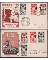 F-EX64122 SIDI IFNI MOROCCO 1951 FDC PRO CHILDREN FAUNA TO BARCELONA SPAIN 2 DIFF.