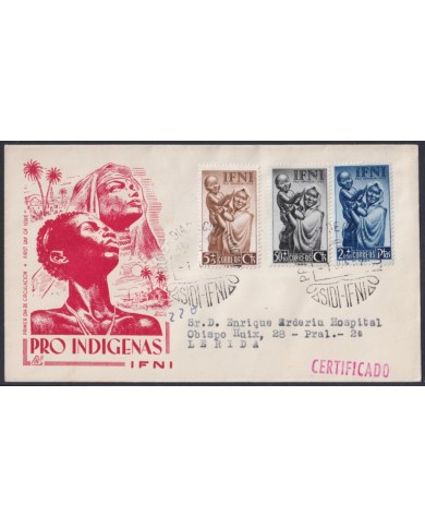 F-EX64123 SIDI IFNI MOROCCO 1952 FDC REG PRO CHILDREN WOMAN TO BARCELONA SPAIN.