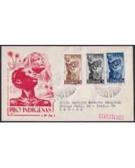 F-EX64123 SIDI IFNI MOROCCO 1952 FDC REG PRO CHILDREN WOMAN TO BARCELONA SPAIN.