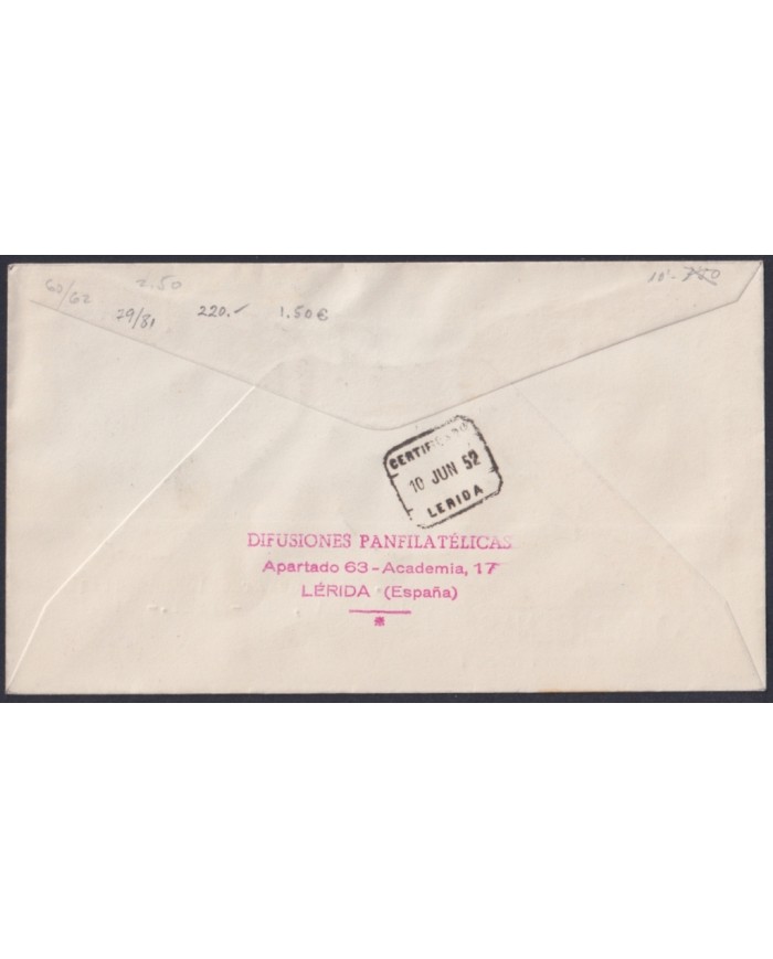 F-EX64123 SIDI IFNI MOROCCO 1952 FDC REG PRO CHILDREN WOMAN TO BARCELONA SPAIN.