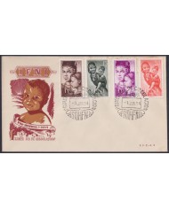 F-EX64085 SIDI IFNI MOROCCO 1954 FDC PRO CHILDREN WOMAN TO BARCELONA SPAIN.