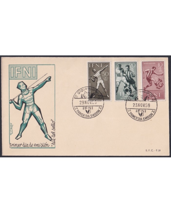 F-EX64125 SIDI IFNI MOROCCO 1959 FDC STAMP DAY SPORT SOCCER FOOTBALL.
