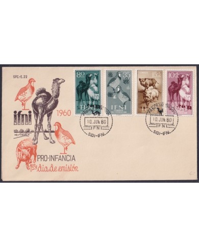 F-EX64126 SIDI IFNI MOROCCO 1960 FDC PRO CHILDREN FAUNA CAMEL BIRD WILD PIG.