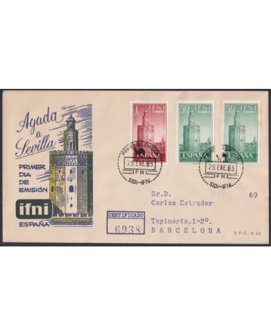 F-EX64081 SIDI IFNI MOROCCO 1963 FDC REG PRO - SEVILLA GOLD TOWELL.