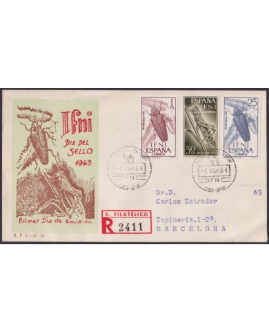 F-EX64080 SIDI IFNI MOROCCO 1964 FDC REG STAMP DAY BEETLE INSECTS ENTOMOLOGY.