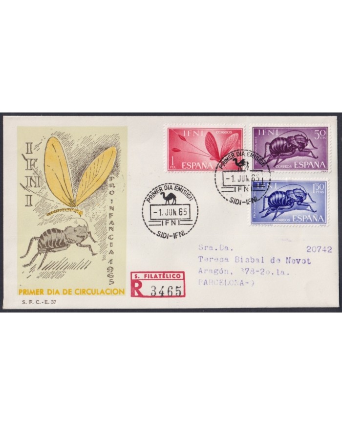 F-EX64127 SIDI IFNI MOROCCO 1965 FDC REG PRO CHILDREN BEETLE INSECTS ENTOMOLOGY.