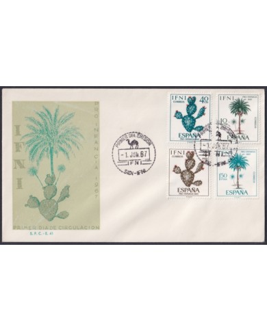 F-EX64131 SIDI IFNI MOROCCO 1967 FDC PRO CHILDREN CACTUS FLOWER & PALM.