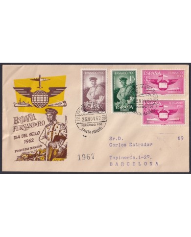 F-EX64093 FERNANDO POO 1962 FDC REGISTERED STAMPS DAY POSTMAN.