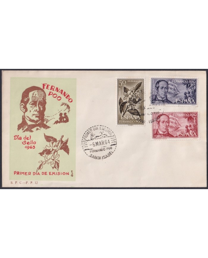F-EX64090 FERNANDO POO 1964 FDC STAMPS DAY CHACON GOVERNOR SHIP FLOWER.
