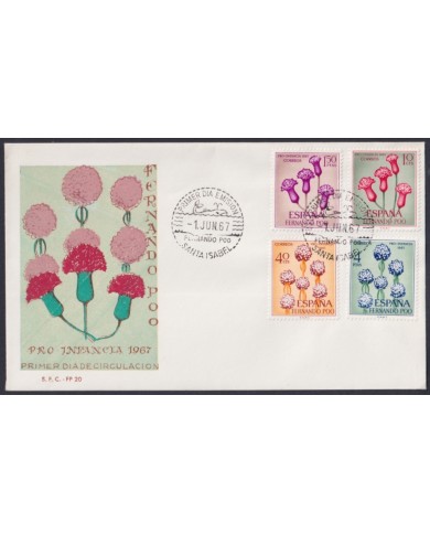 F-EX64142 FERNANDO POO 1967 FDC PRO CHILDREN FLOWER FLORES.
