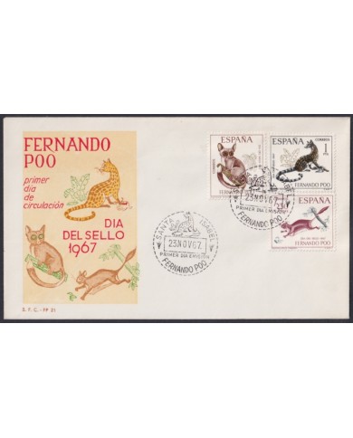 F-EX64143 FERNANDO POO 1967 FDC STAMPS DAY FAUNA SQUIRRELL FELINE.