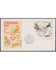 F-EX64143 FERNANDO POO 1967 FDC STAMPS DAY FAUNA SQUIRRELL FELINE.