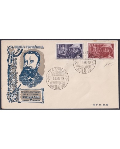 F-EX64088 SPANISH GUINEA 1955 FDC CENT IRADIER EXPEDITION INDIGENOUS CANOES SHIP.