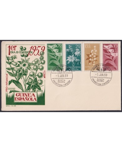 F-EX64151 SPANISH GUINEA 1959 FDC PRO CHILDREN FLOWER FLORES.