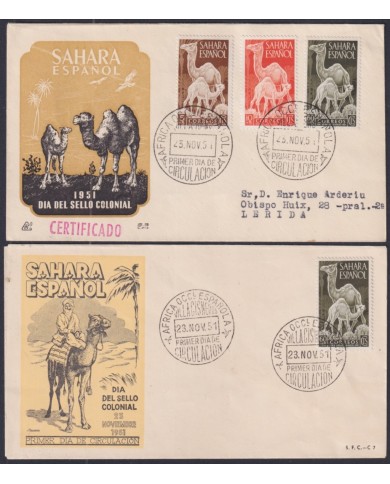 F-EX64097 SPANISH SAHARA 1951 FDC REG COLONIAL STAMPS DAY CAMEL FAUNA.
