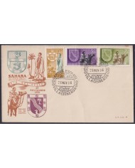 F-EX64079 SPANISH SAHARA 1956 FDC STAMPS DAYS COAT OF ARMS & CAMEL FAUNA.