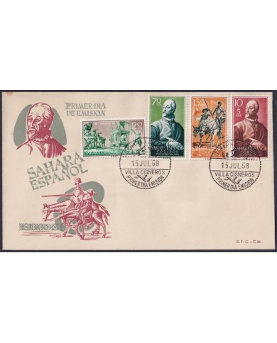 F-EX64078 SPANISH SAHARA 1958 FDC MIGUEL DE CERVANTES DON QUIJOTE LITERATURE.