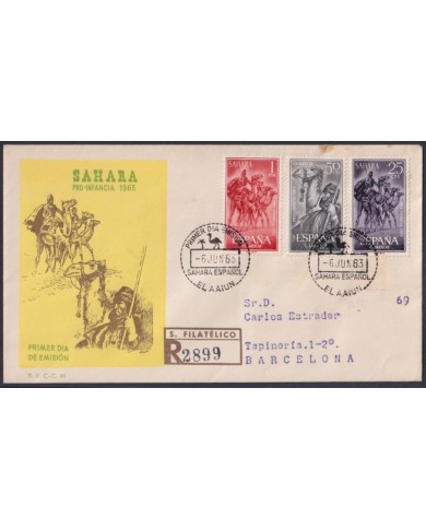F-EX64071 SPANISH SAHARA 1963 FDC RED PRO CHILDREN FAUNA CAMEL.
