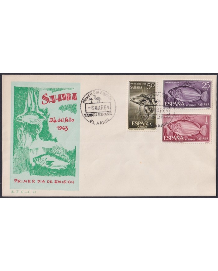 F-EX64073 SPANISH SAHARA 1964 FDC STAMPS DAY FAUNA MARINE WILDLIFE FISH PECES.