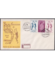 F-EX64103 SPANISH SAHARA 1965 FDC STAMP DAY BASKETBALL SPORT COAT OF ARMS.