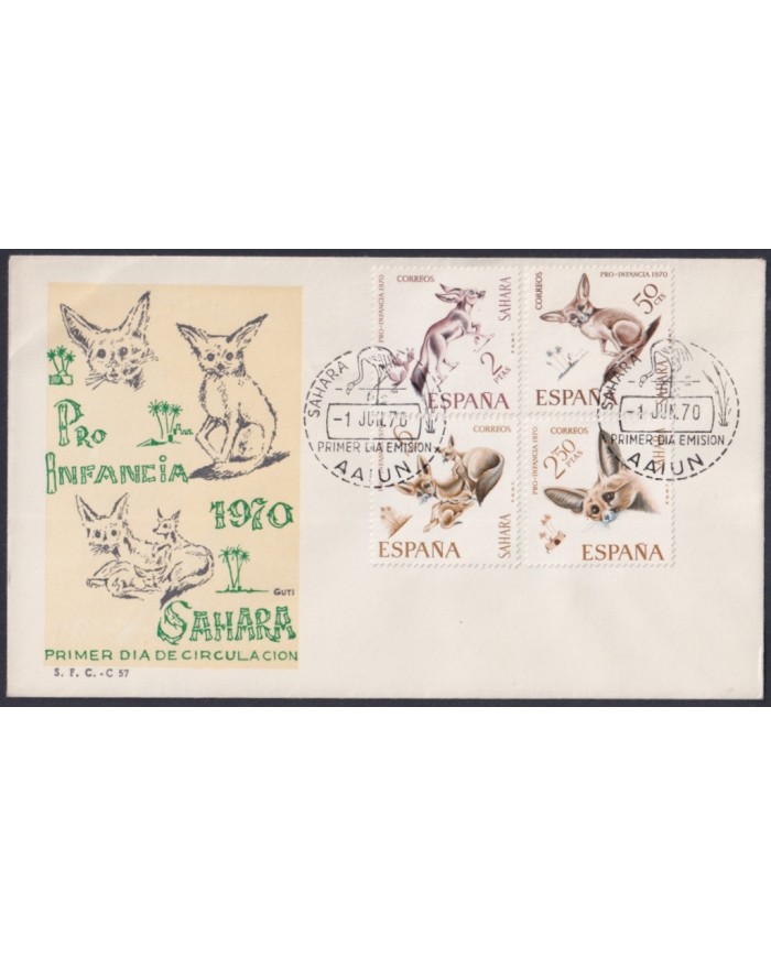 F-EX64108 SPANISH SAHARA 1970 FDC PRO CHILDREN FAUNA DESERT FENEC FOX.
