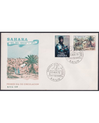 F-EX64111 SPANISH SAHARA 1973 FDC STAMP DAY ART PAINTING LANDSCAPE.