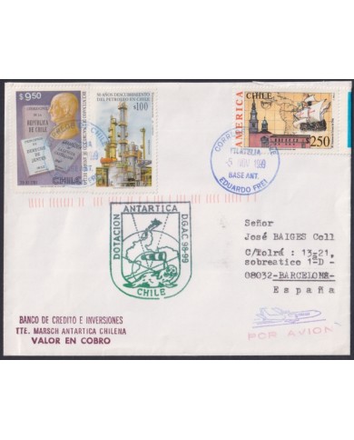 F-EX64196 CHILE ANTARCTIC TERRITORY 1999 COVER EDUARDO FREI STATION TO SPAIN.