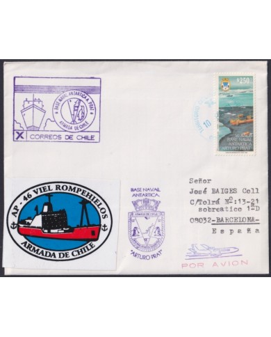 F-EX64171 CHILE ANTARCTIC TERRITORY 2001 COVER ARTURO PRATS STATION TO SPAIN.