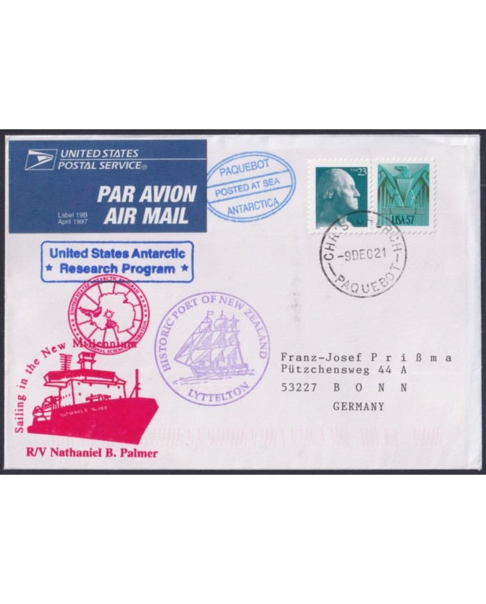 F-EX64199 USA ANTARCTIC PAQUEBOT NEW ZEALAND STATION 2021 COVER TO GERMANY.