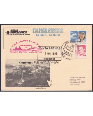 F-EX64175 USA 1999 PALMER ANTARCTIC STATION PUNTA ARENAS TO NEW ZEALAND.