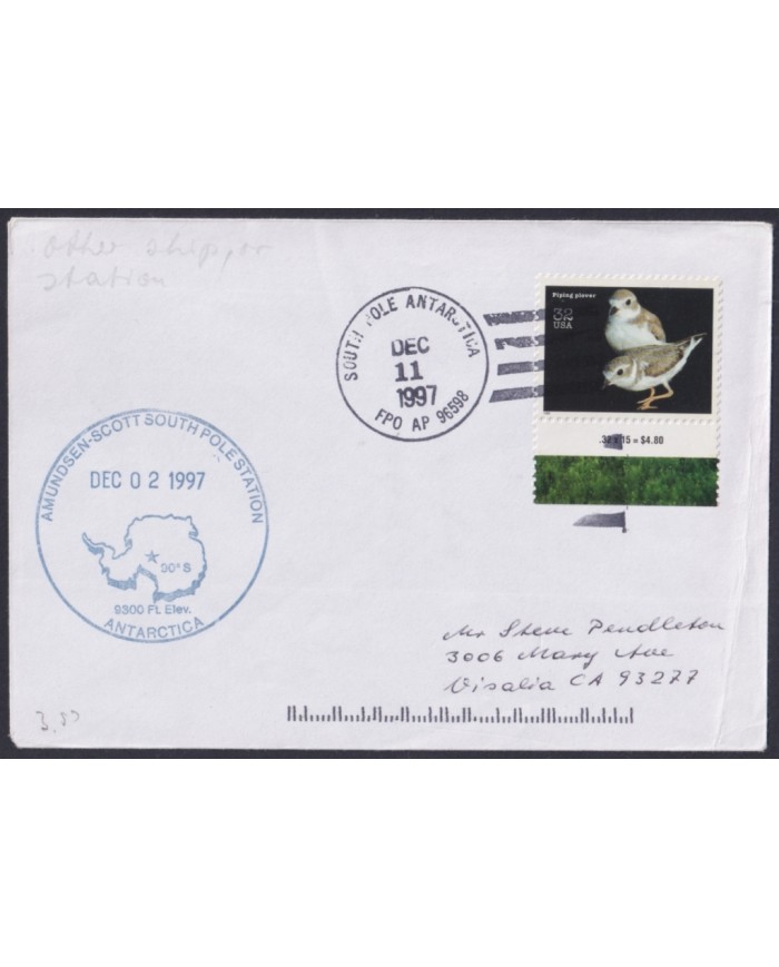 F-EX64192 USA 1997 AMUNSEN SCOTT POLE ANTARCTIC STATION TO USA.