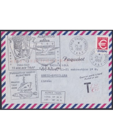 F-EX64217 TAAF FRANCE 1999 ALBATROS PATROL ANTARCTIC STATION PAQUEBOT POSTAGE DUE.