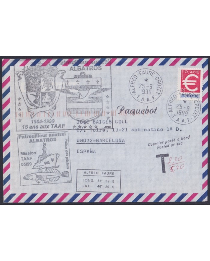 F-EX64217 TAAF FRANCE 1999 ALBATROS PATROL ANTARCTIC STATION PAQUEBOT POSTAGE DUE.