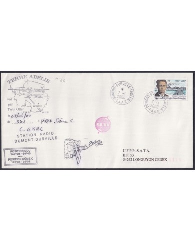 F-EX64206 TAAF FRANCE 2000 DUMONT D´URVILLE ANTARCTIC STATION FLIGHT COVER.