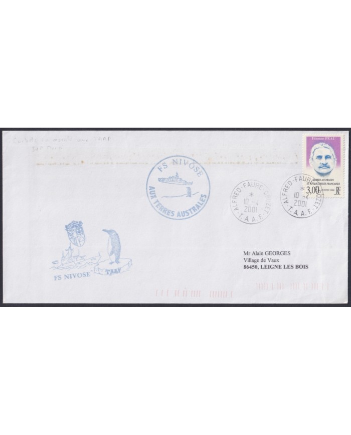 F-EX64209 TAAF FRANCE 2001 FS NIVOSE ANTARCTIC STATION COVER.
