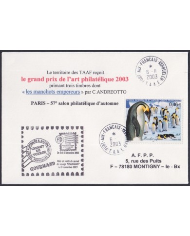 F-EX64213 TAAF FRANCE 2003 KERGULEN GRAND PRIX PHILATELIC ANTARCTIC STATION.
