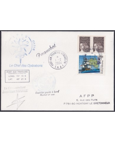 F-EX64212 TAAF FRANCE 2004 MARION DUFRESNE PAQUEBOT ANTARCTIC STATION COVER.