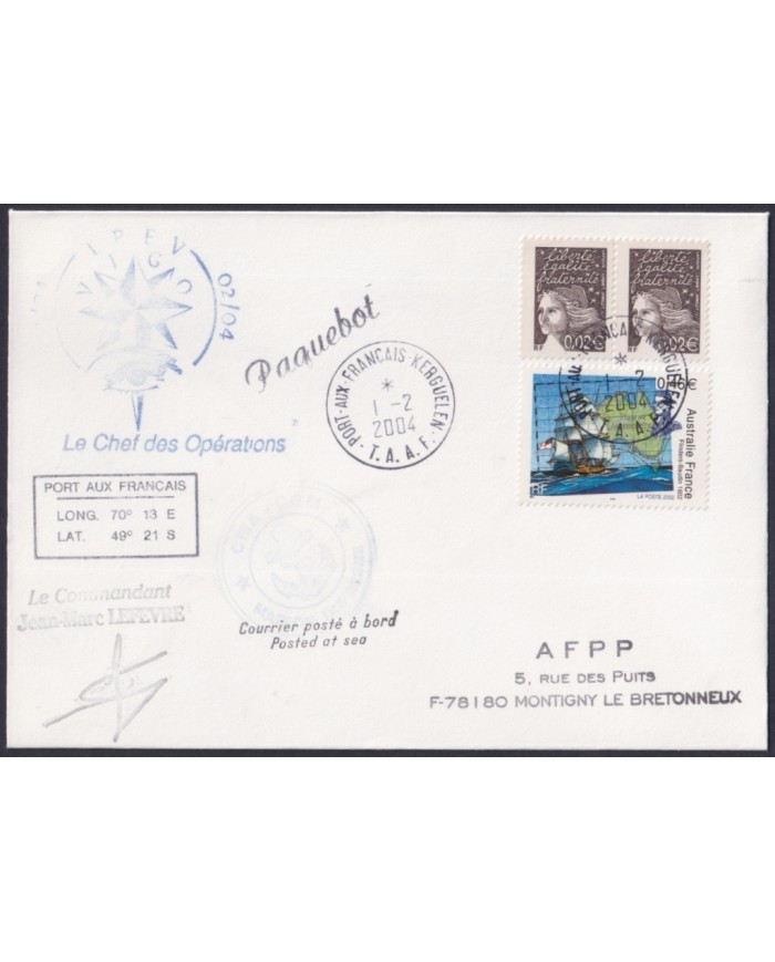 F-EX64212 TAAF FRANCE 2004 MARION DUFRESNE PAQUEBOT ANTARCTIC STATION COVER.