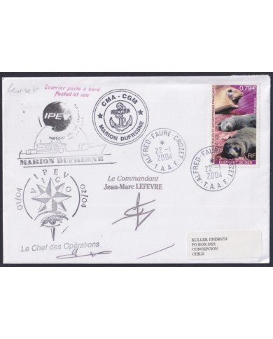 F-EX64214 TAAF FRANCE 2004 MARION DUFRESNE PAQUEBOT ANTARCTIC STATION COVER.