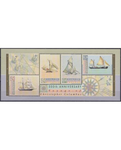 F-EX61795 AUSTRALIA MNH 1992 DISCOVERY VOYAGE OF COLUMBUS SAILING SHIP.