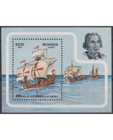 F-EX61796 NICARAGUA MNH 1992 DISCOVERY VOYAGE OF COLUMBUS SAILING SHIP.