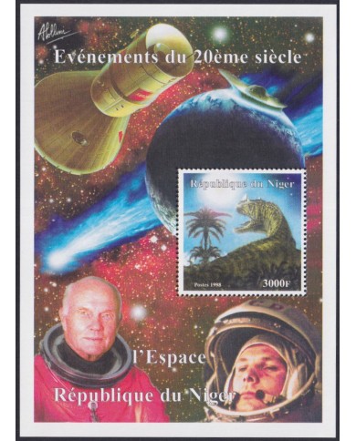 F-EX62490 NIGER MNH 1998 COSMOS SPACE EXPLORATION GLENN GAGARIN DINOSAUR.