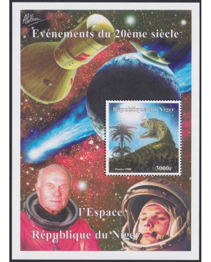 F-EX62490 NIGER MNH 1998 COSMOS SPACE EXPLORATION GLENN GAGARIN DINOSAUR.